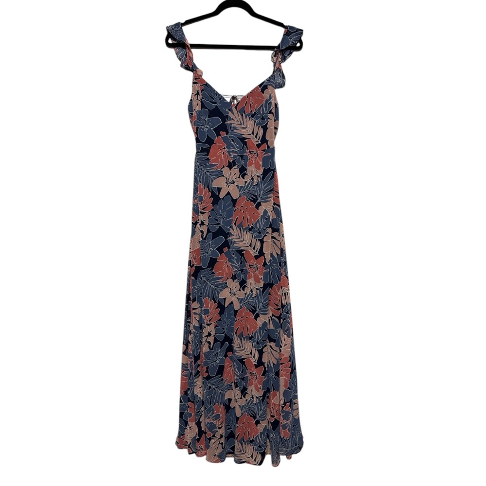 Lulu's Navy Floral Maxi Dress with Blush and Rust Accents